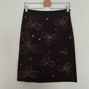 Andrea Viccaro Brown Y2K Style Embroidered Flower Pattern‎ Skirt - Size 6